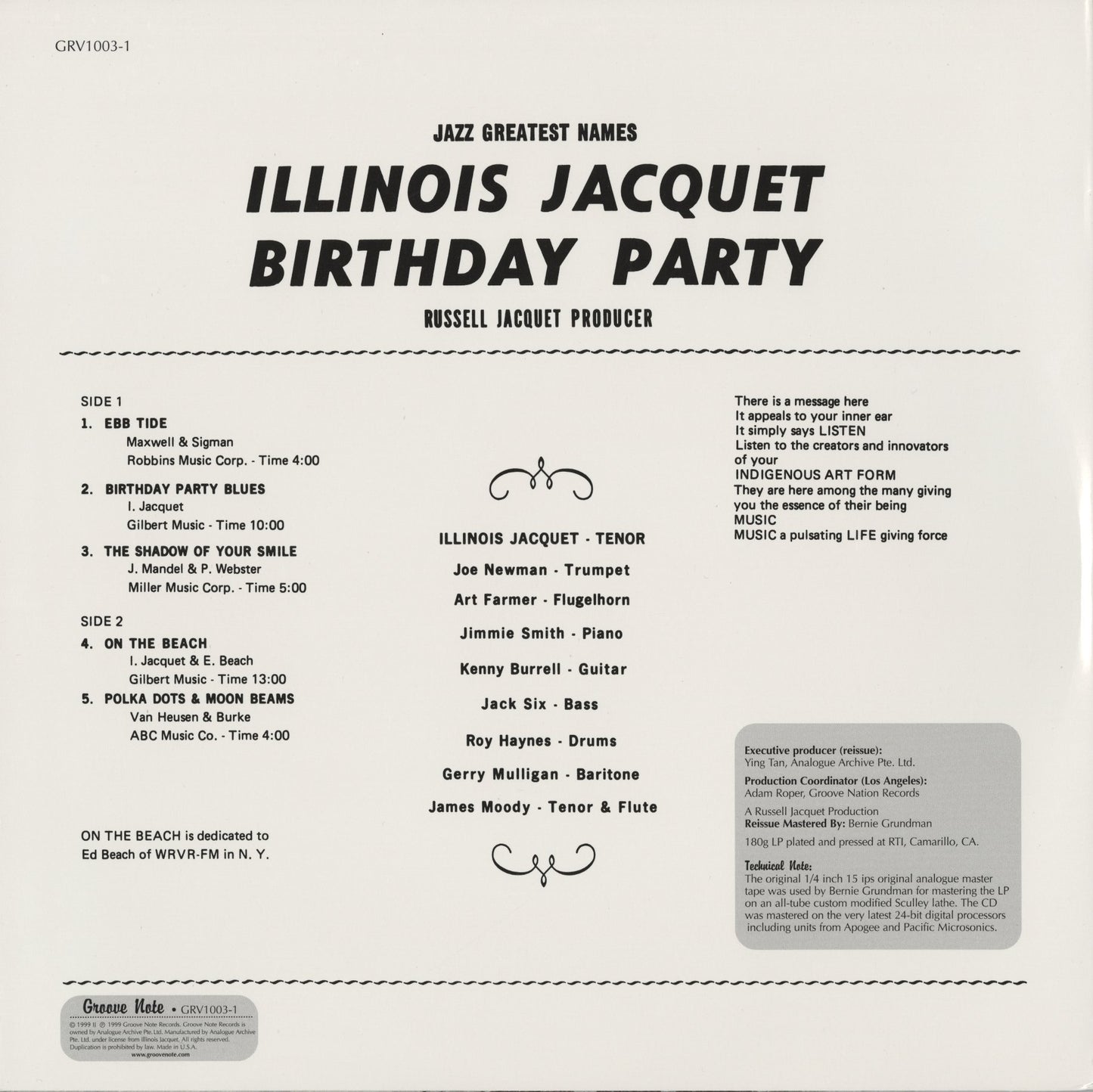 Illinois Jacquet / イリノイ・ジャケー / Birthday Party Vol.2 (GRV1003-1)