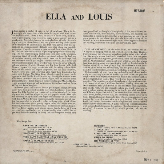 Ella Fitzgerald - Louis Armstrong – Ella and Louis (MG V-4003) LP 1956 US Verve | 中古LP