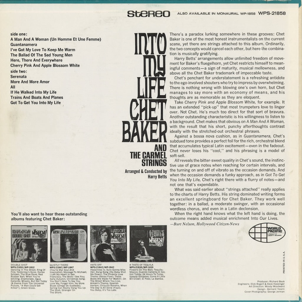 Chet Baker - Into My Life (WPS-21858) 1966 US World Pacific｜中古LP