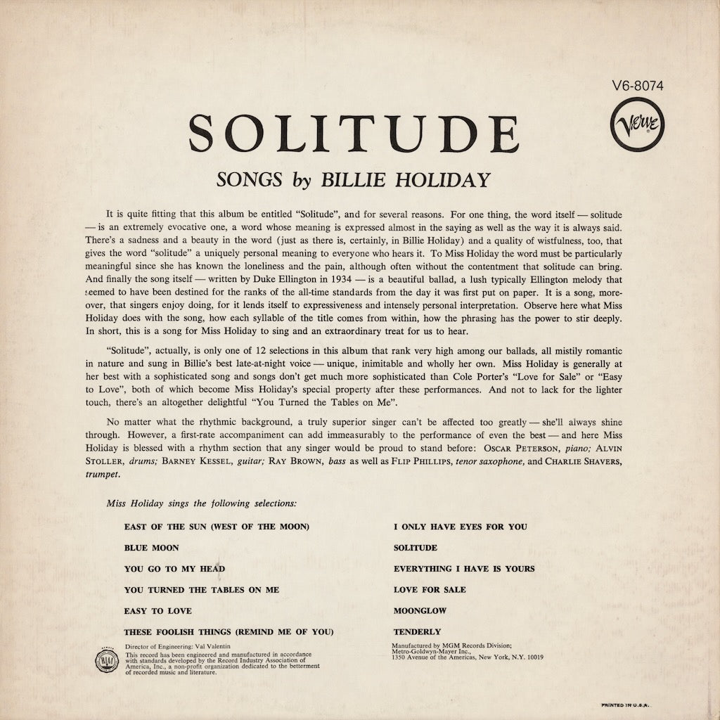 Billie Holiday / ビリー・ホリデイ / Solitude (V6-8074)