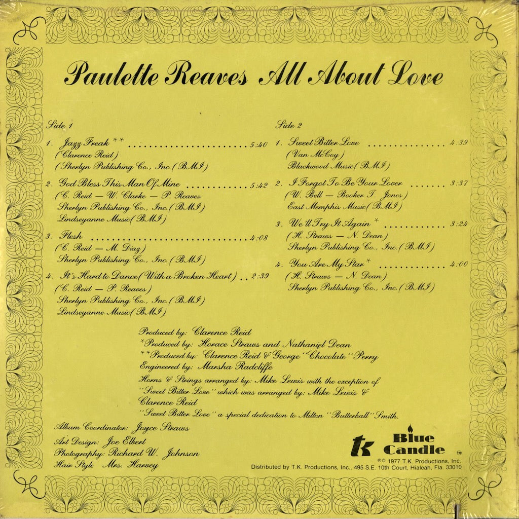 Paulette Reaves - All About Love (55058) 1977 US Blue Candle｜中古LP