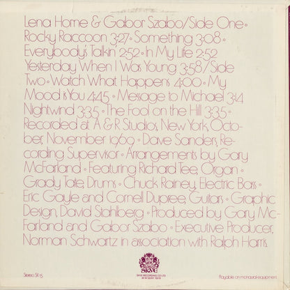 Lena Horne & Gabor Szabo – Watch What Happens (SK 15) LP 1970 US SKYE｜中古LP