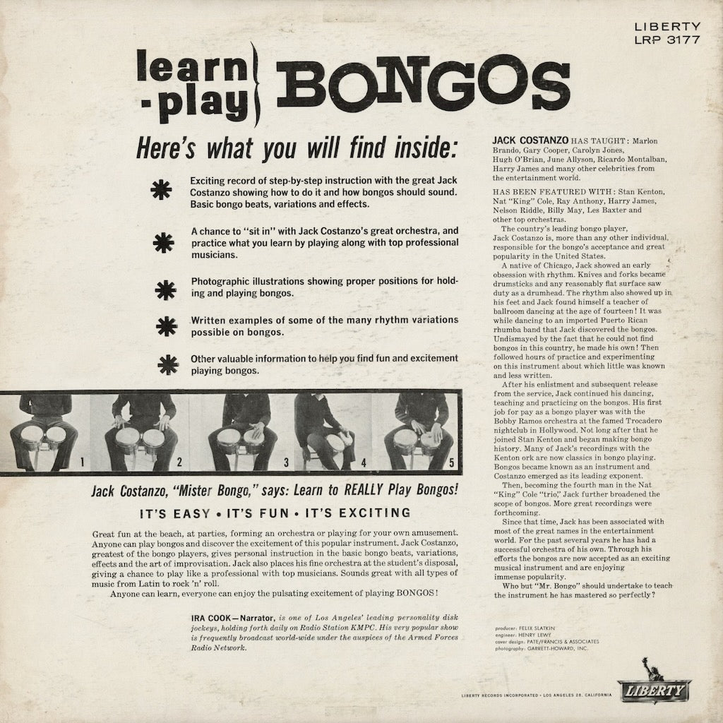 Jack Costanzo - Learn-Play Bongos (LRP 3177) LP 1961 US Liberty｜中古LP