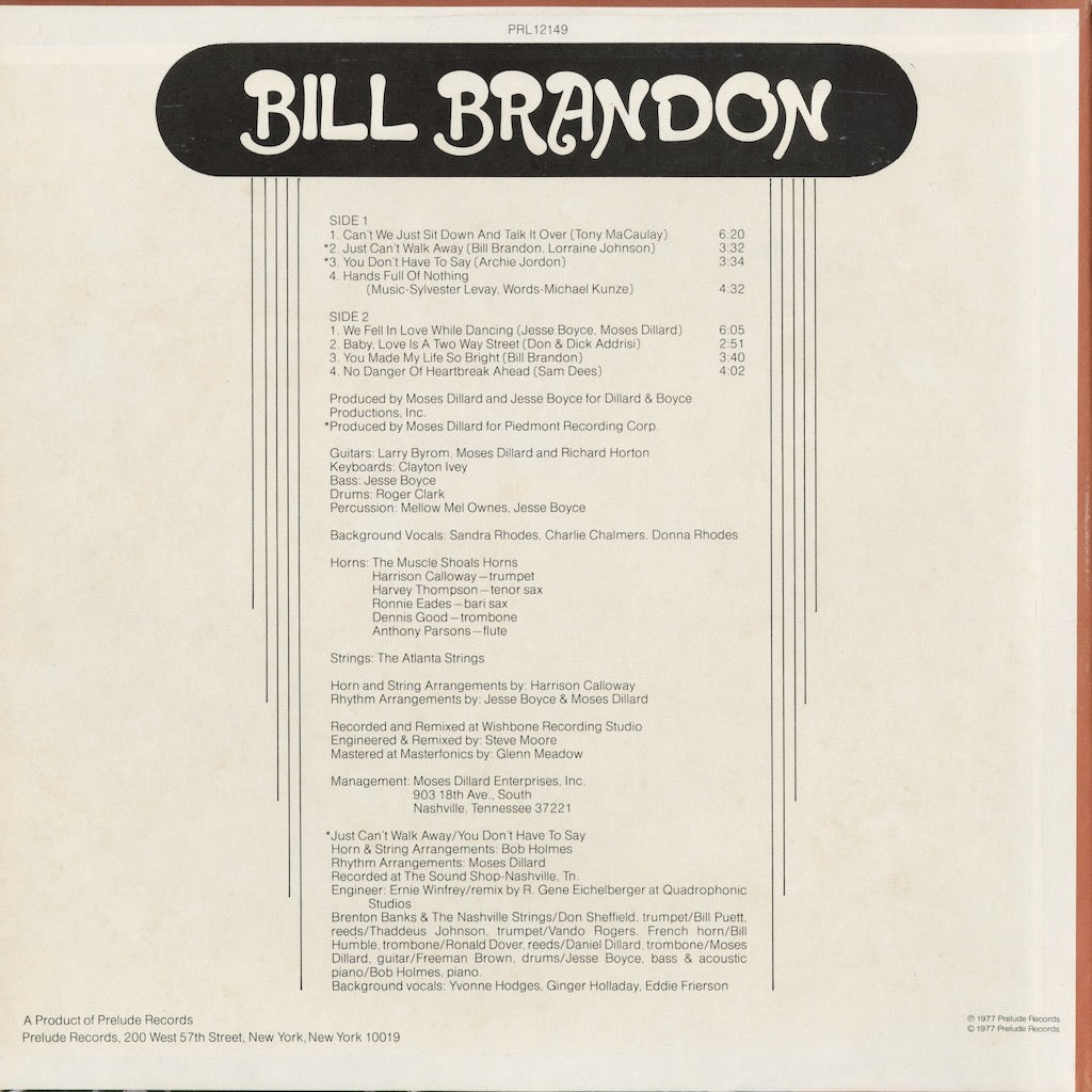 Bill Brandon - Bill Brandon (PRL 12149) 1977 US Prelude｜中古LP