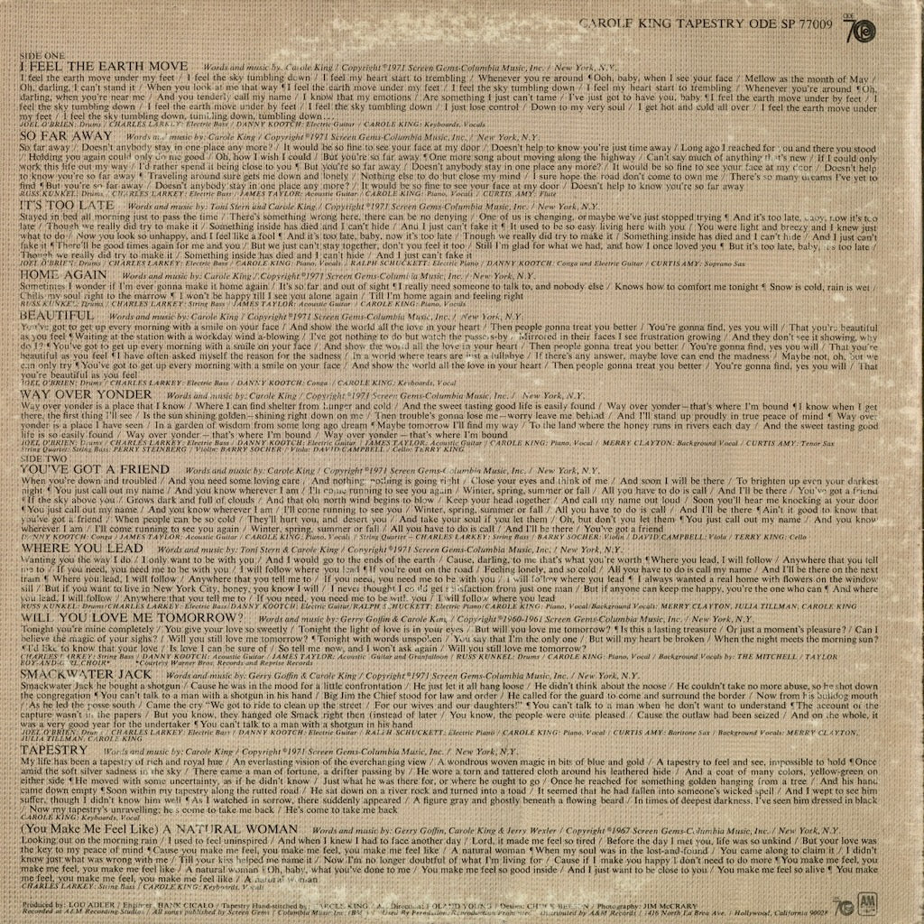 Carole King - Tapestry（Ode70ロゴ）(SP-77009) 1971 US Ode｜中古LP