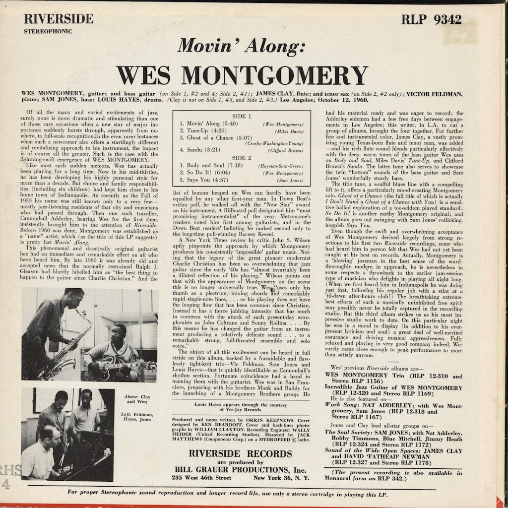 Wes Montgomery - Movin' Along (RLP 9342) LP 1961 US Fantasy｜中古LP