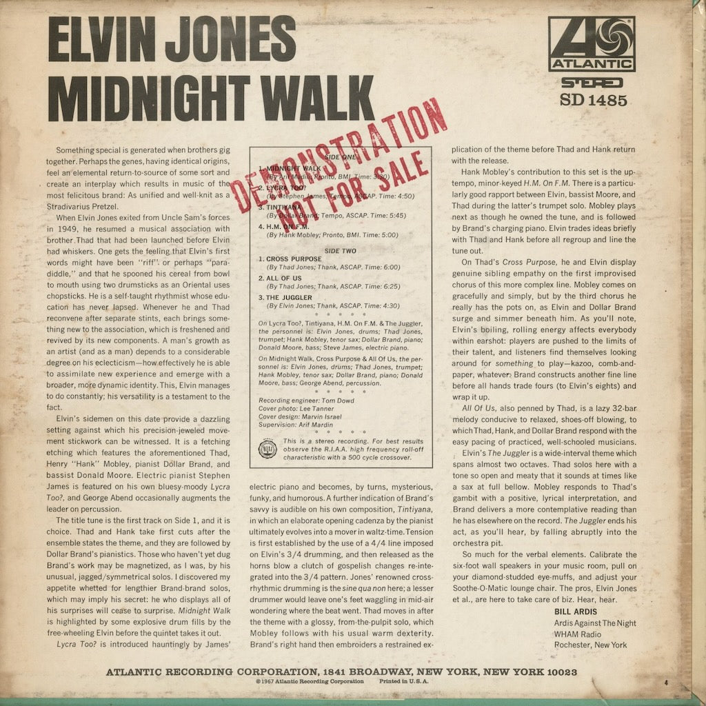 Elvin Jones - Midnight Walk (SD 1485) LP 1967 US Atlantic｜中古LP
