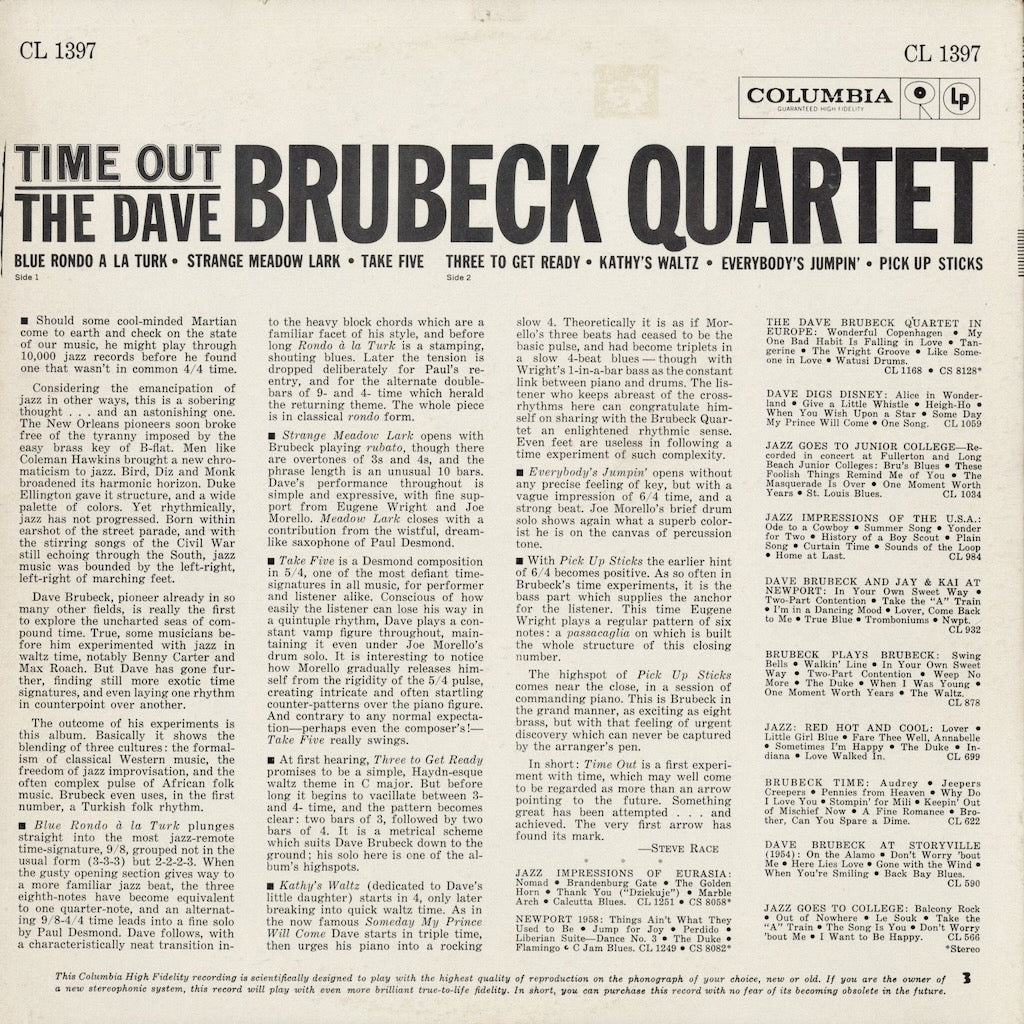 Dave Brubeck - Time Out (CL 1397) 1962 US Columbia｜中古LP