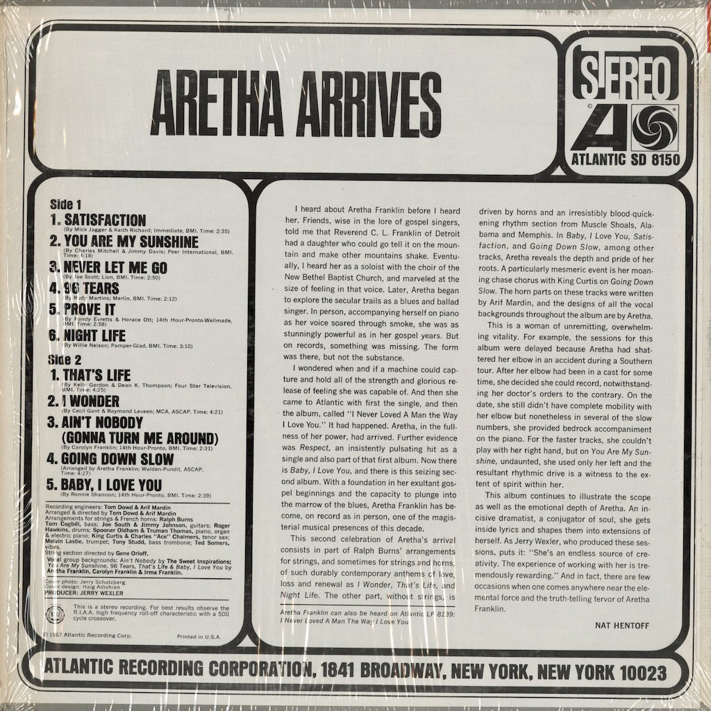 Aretha Franklin - Aretha Arrives (SD 8150) 1967 US Atlantic｜中古LP