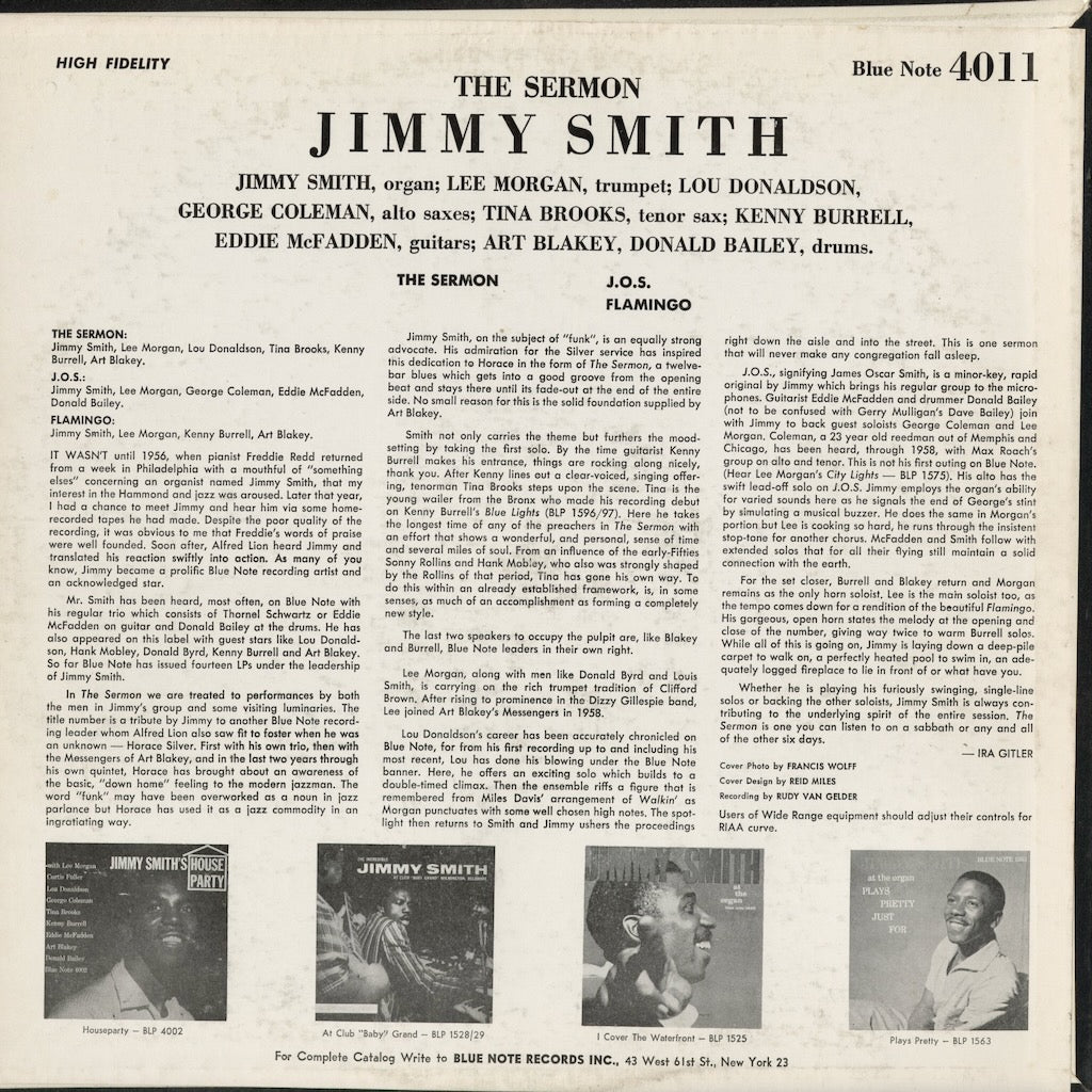 Jimmy Smith - The Sermon! (BLP 4011) 1962 US Blue Note｜中古LP