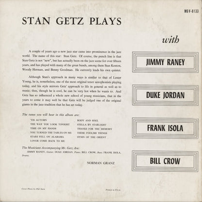 Stan Getz - Stan Getz Plays (MG V-8133) 1957 US Verve｜中古LP