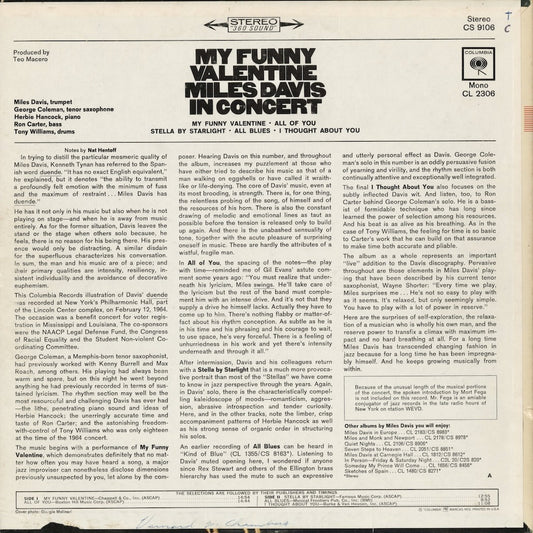 Miles Davis - My Funny Valentine (CS 9106) LP 1965 US Columbia｜中古LP