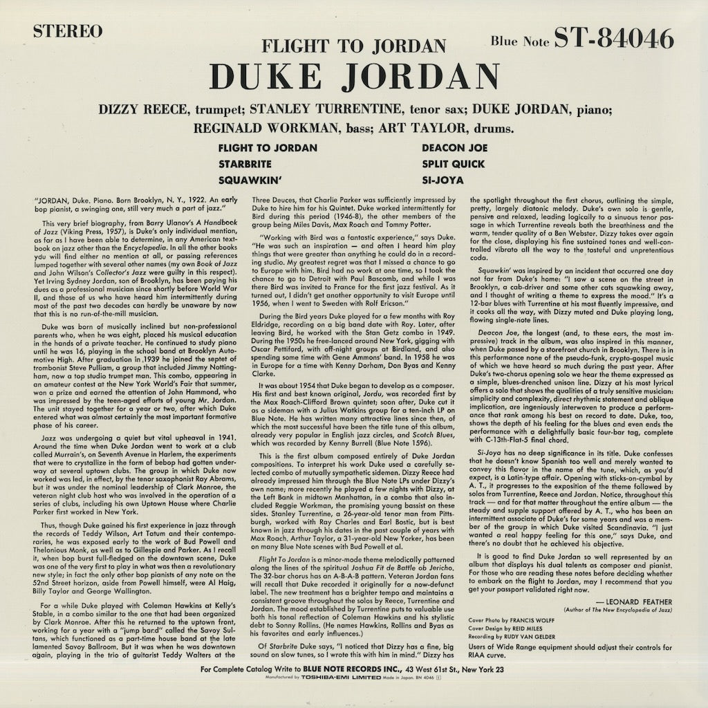 Duke Jordan / デューク・ジョーダン / Flight To Jordan (BN 4046)