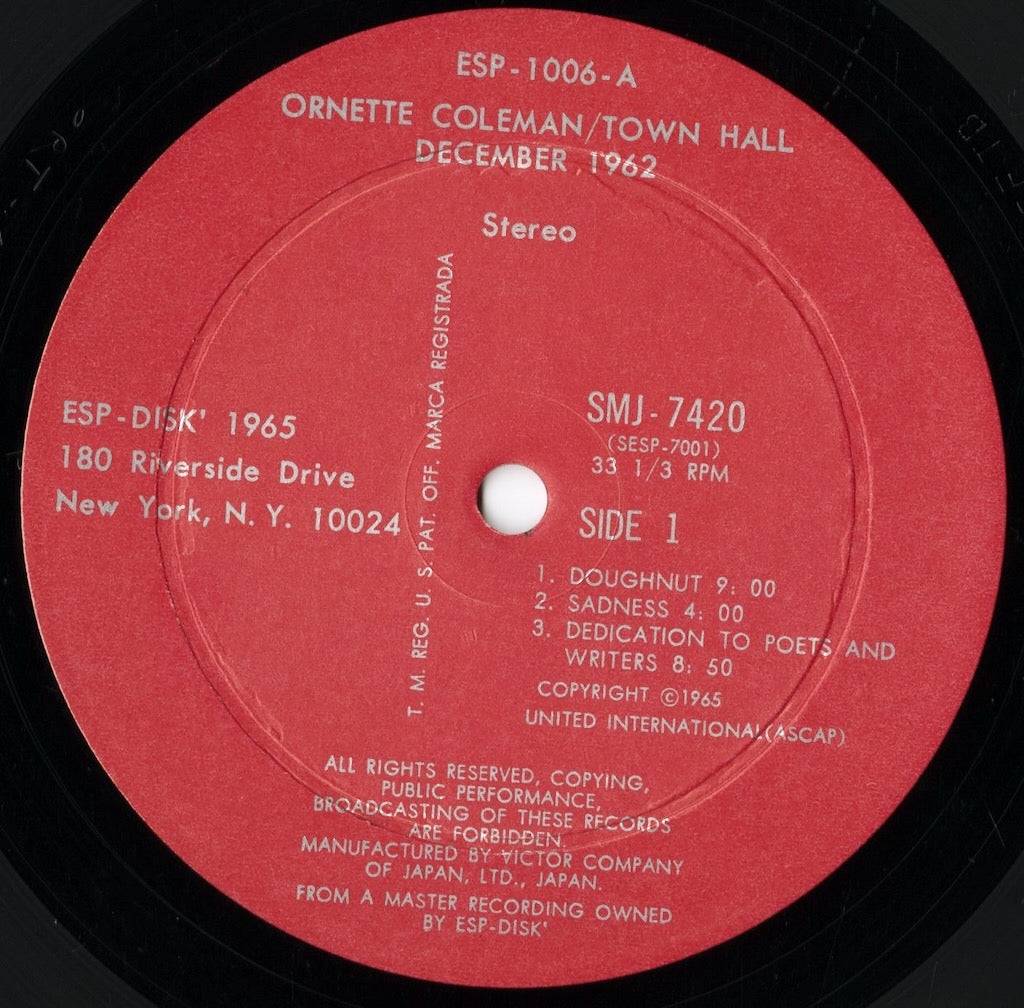 Ornette Coleman / オーネット・コールマン / Town Hall · 1962 (SMJ-7420)