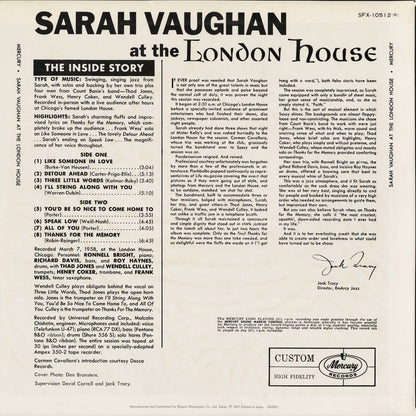 Sarah Vaughan - After Hours At The London House (SFX-10512) LP 1977 JPN Mercury｜中古LP