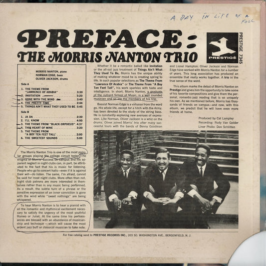 Morris Nanton – Preface (PR 7345) LP 1964 US Prestige | 中古LP