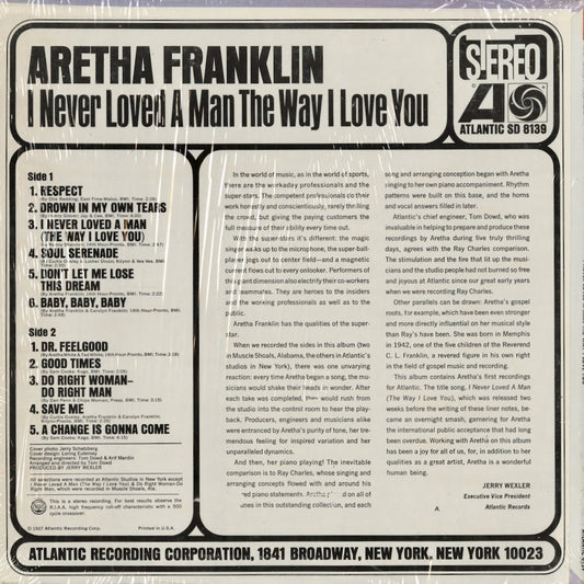 Aretha Franklin – I Never Loved A Man The Way I Love You (SD8139) LP 1967 US Atlantic | 中古LP