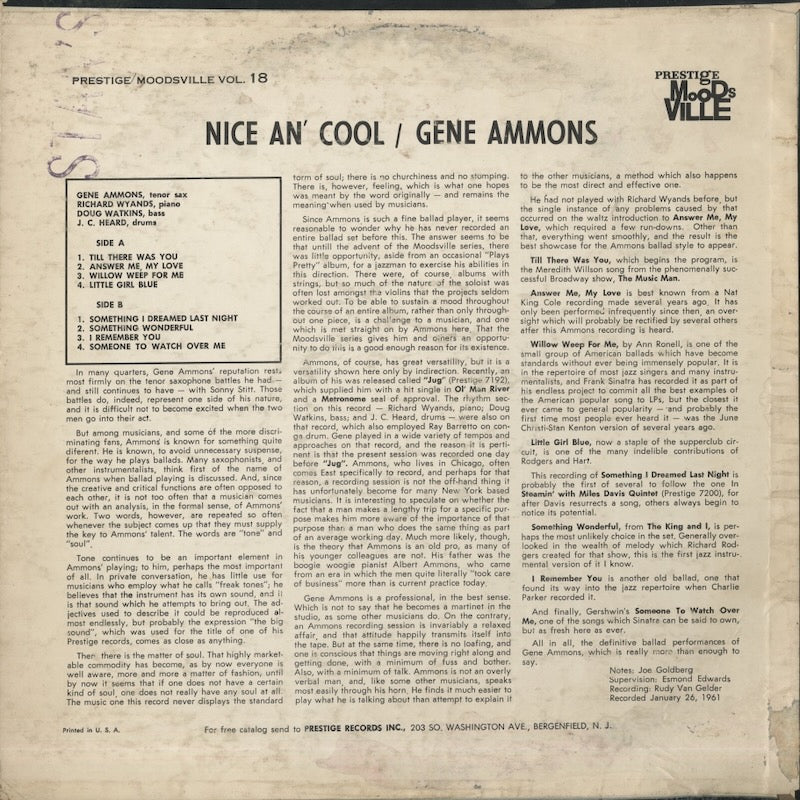 Gene Ammons / ジーン・アモンズ / Nice An' Cool (MVLP 18)