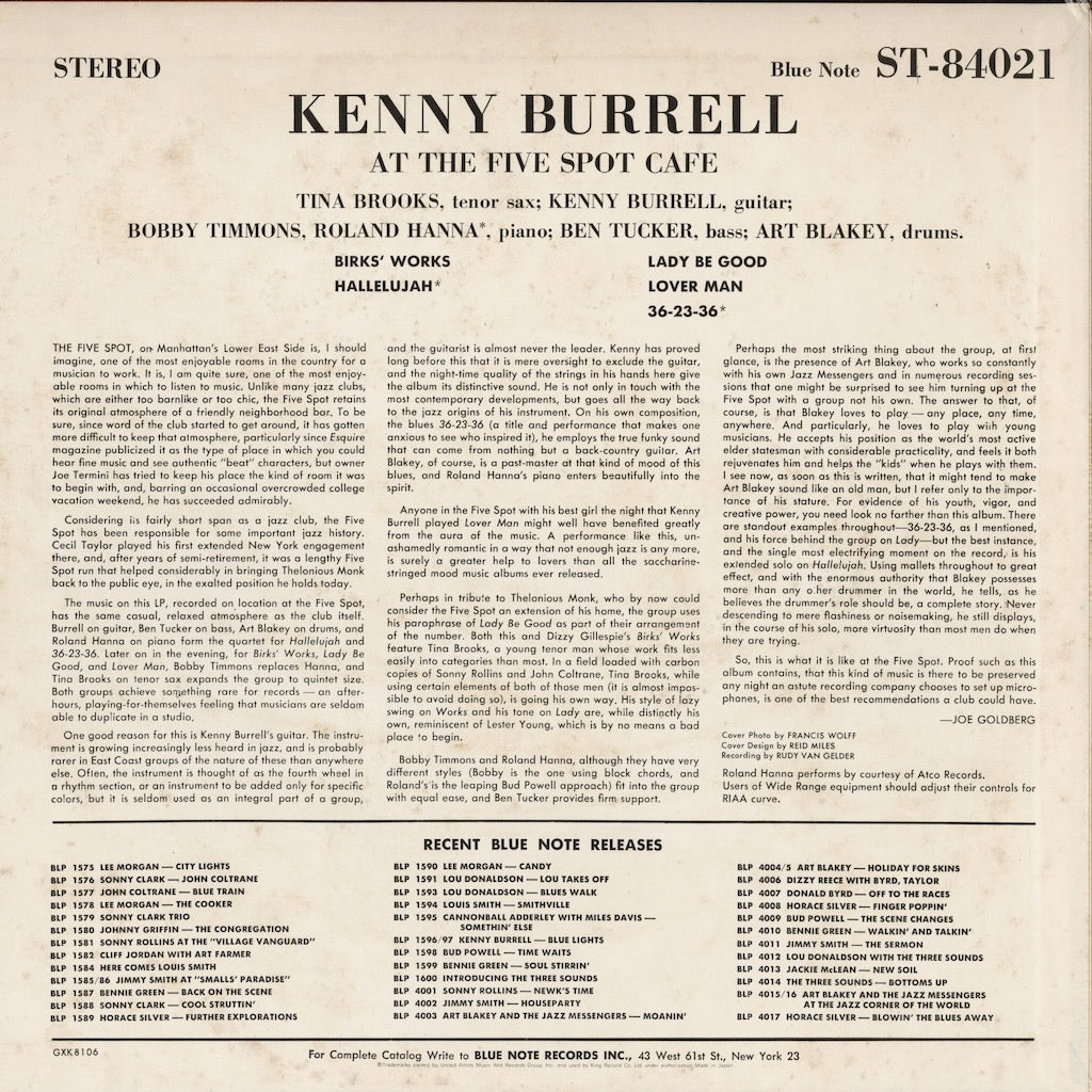 Kenny Burrell - On View At The Five Spot Cafe (GXK-8106) 1992 JPN Blue Note - キングレコード｜中古LP