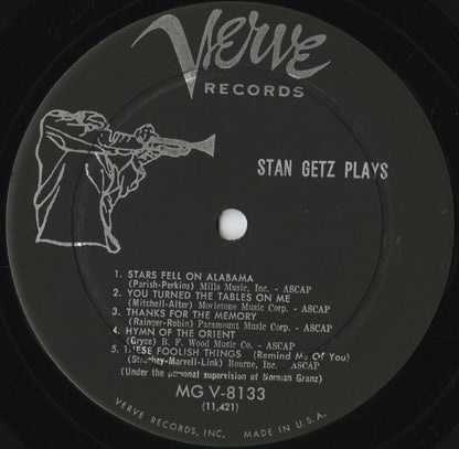 Stan Getz - Stan Getz Plays (MG V-8133) 1957 US Verve｜中古LP