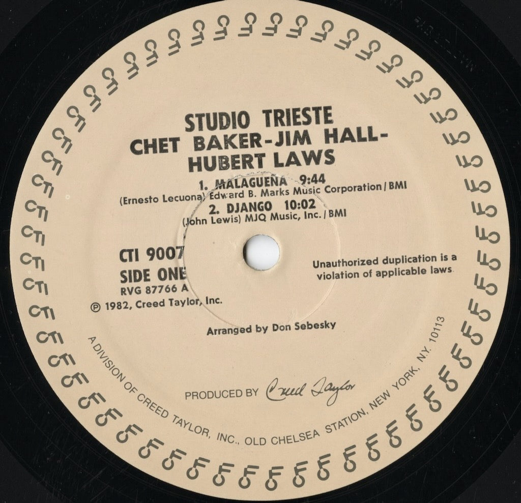 Chet Baker, Jim Hall, Hubert Laws - Studio Trieste (CTI 9007) 1982 US CTI｜中古LP