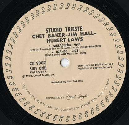 Chet Baker, Jim Hall, Hubert Laws - Studio Trieste (CTI 9007) 1982 US CTI｜中古LP