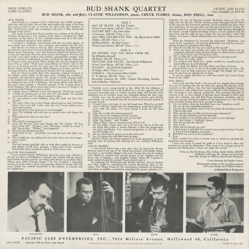 The Bud Shank Quartet Feat. Claude Williamson / バド・シャンク / (1978) (GXF 3105(M))