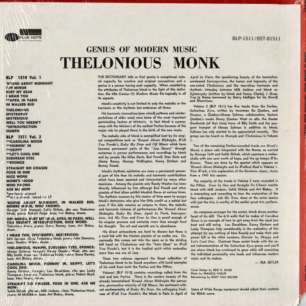 Thelonious Monk / セロニアス・モンク / Genius Of Modern Music Volume 2 (BST 81511)