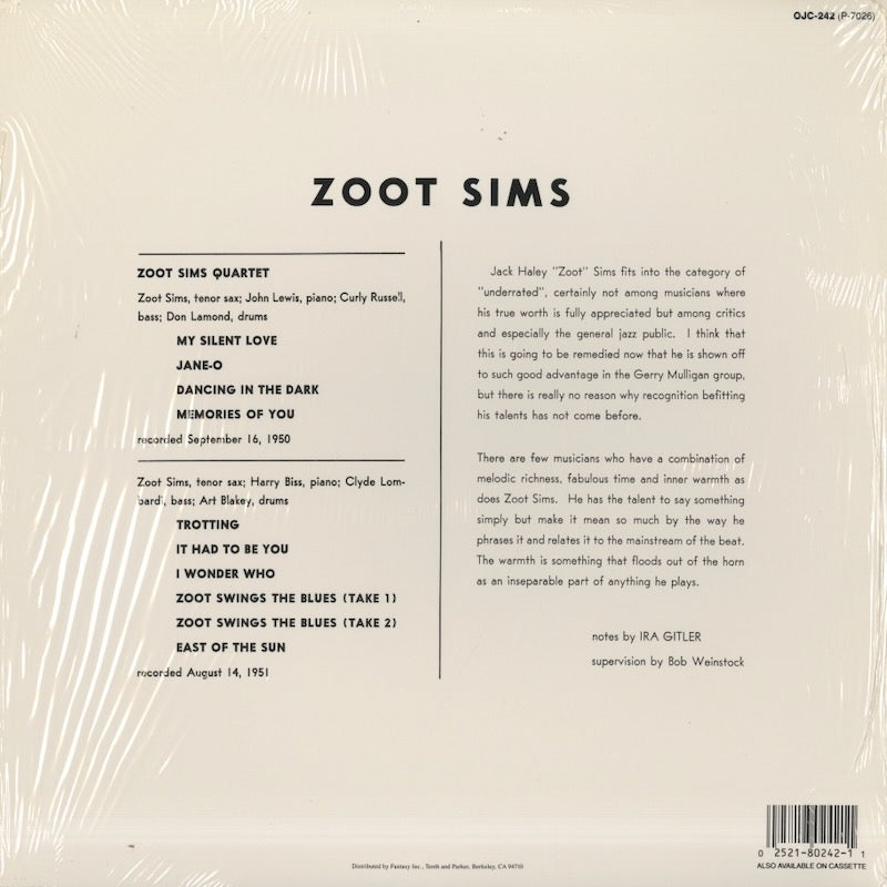 Zoot Sims / ズート・シムズ / Quartets (OJC-242)