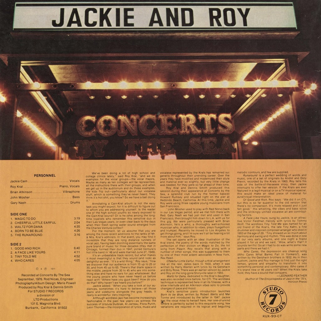 Jackie And Roy – Concerts By The Sea (KUX-93-CT) LP 1977 JPN Catalyst | 中古LP