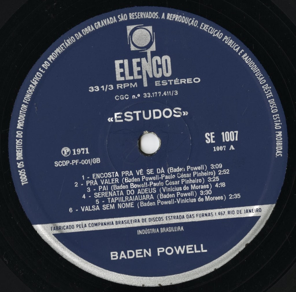 Baden Powell - Estudos (SE 1007) LP 1971 BRA Elenco｜中古LP