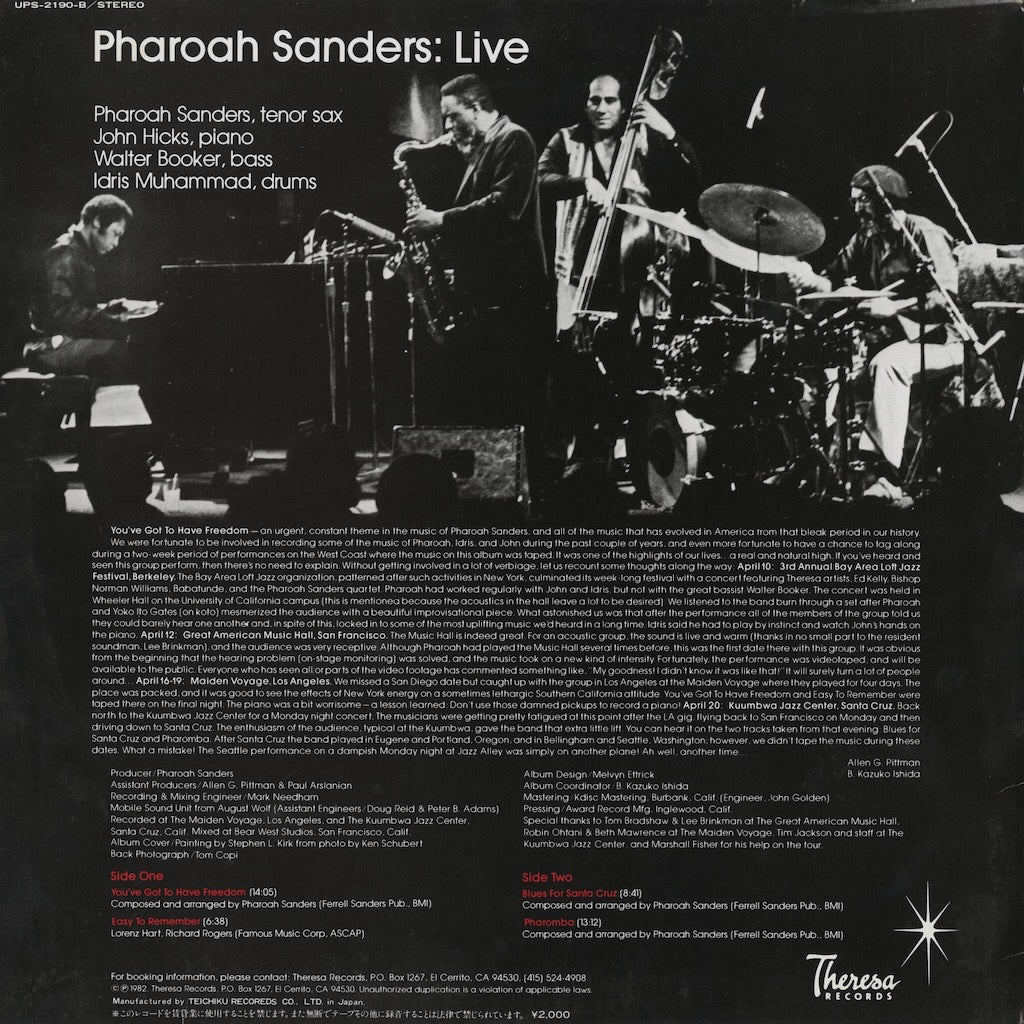 Pharoah Sanders / ファラオ・サンダース / Live (UPS-2190-B) 1983 JPN Pressing