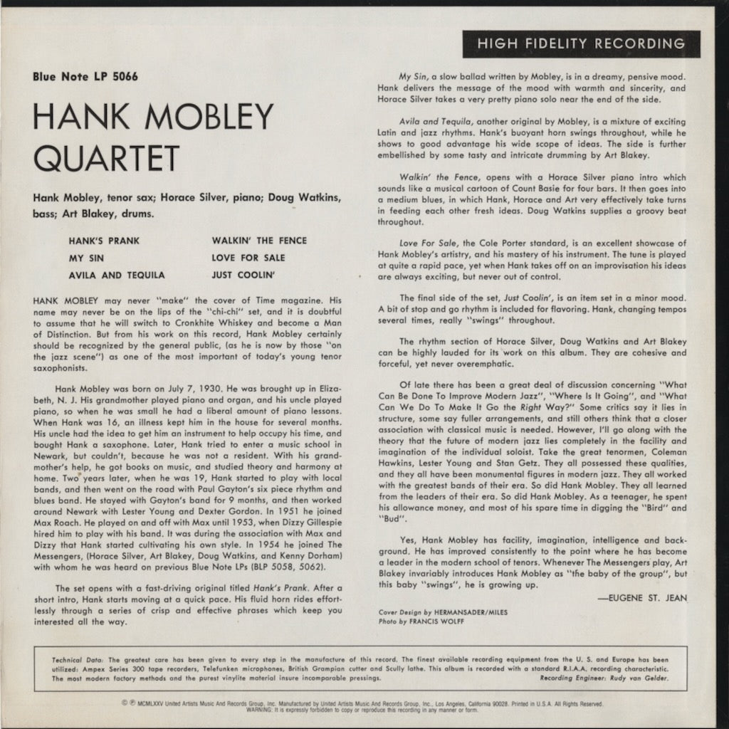 Hank Mobley / ハンク・モブレー / Hank Mobley Quartet -10 (BLP 5066)