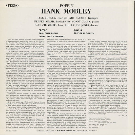 Hank Mobley - Poppin' (GXF 3066) 1980 JPN Blue Note｜中古LP back