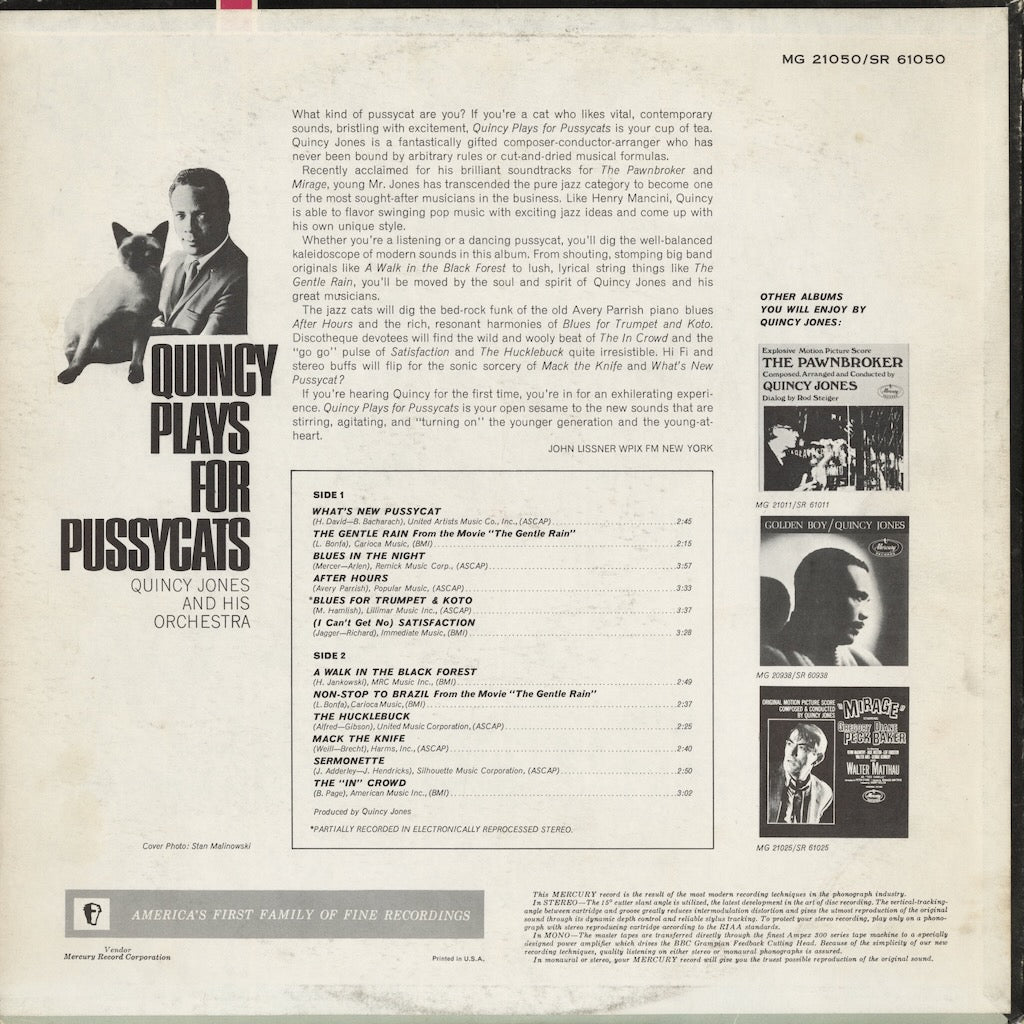 Quincy Jones - Quincy Plays For Pussycats (SR-61050) LP 1965 US Mercury｜中古LP