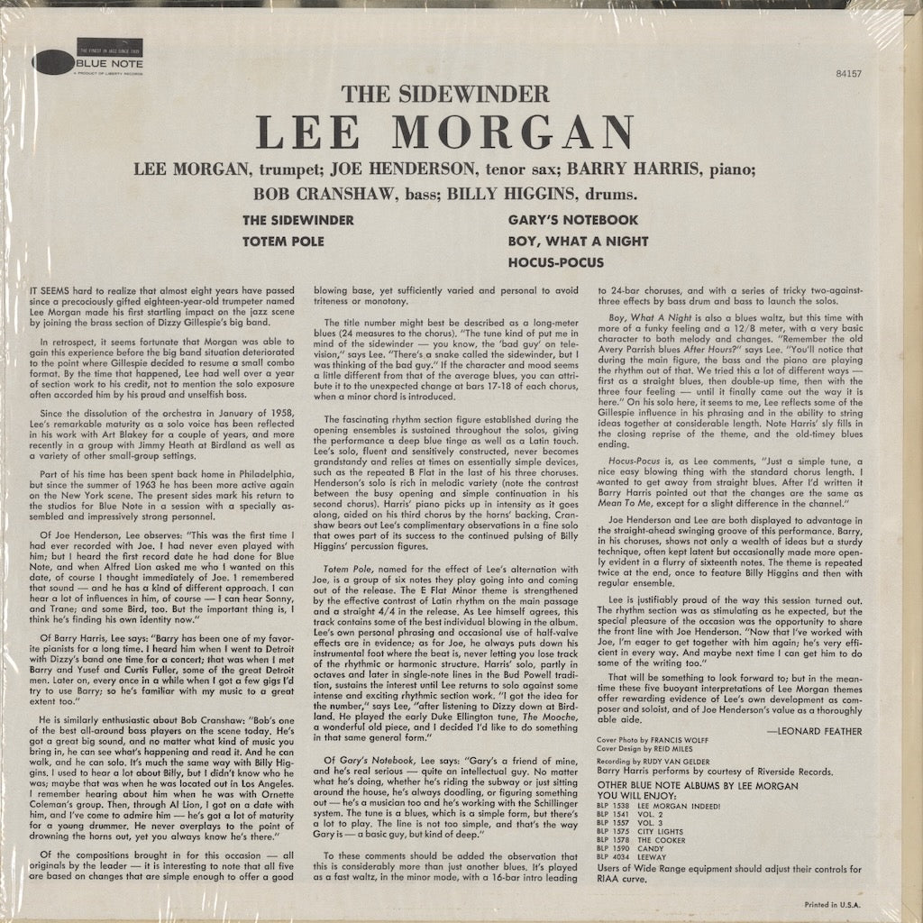 Lee Morgan / リー・モーガン / The Sidewinder (BST 84157) US Blue