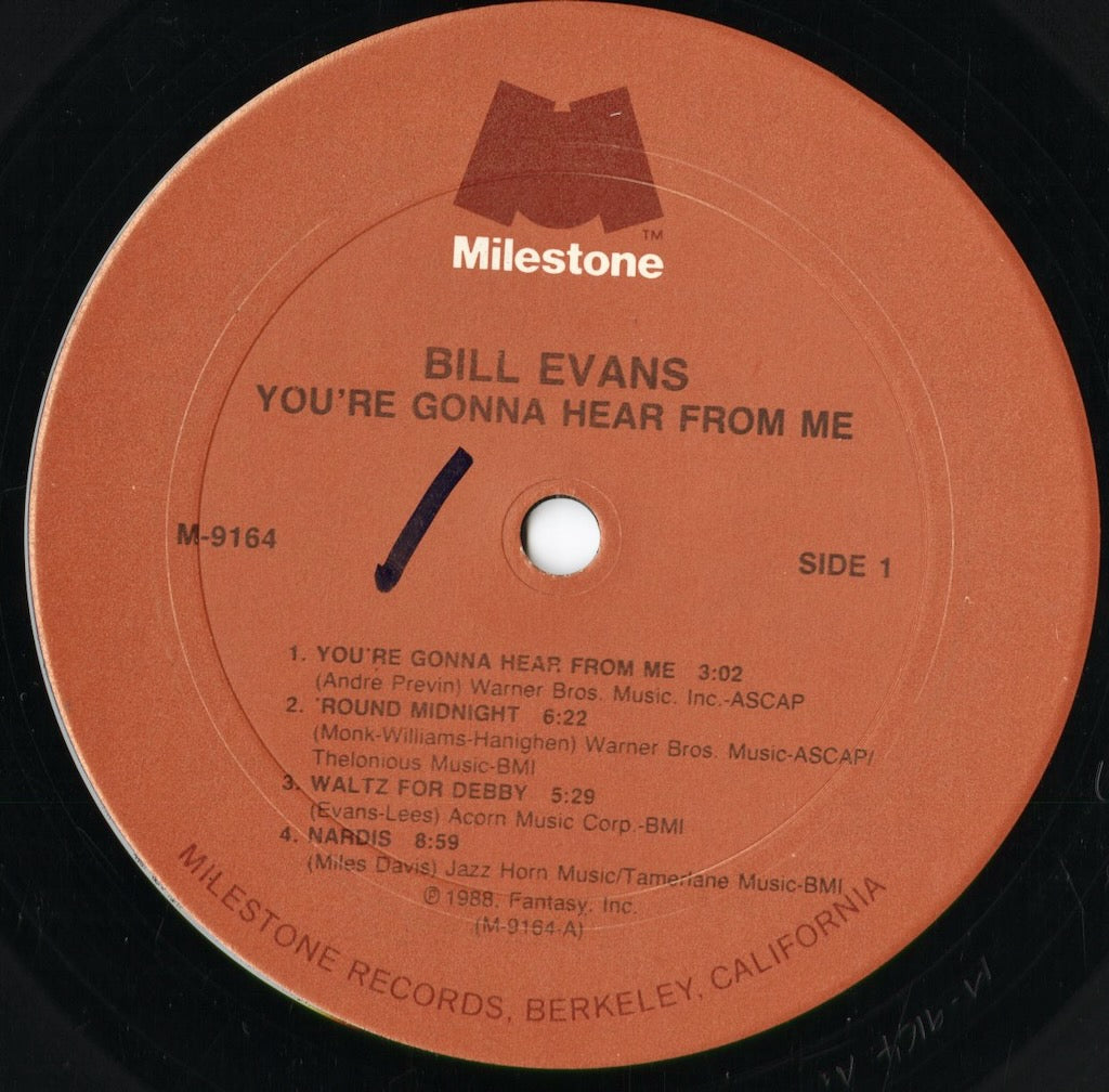 Bill Evans - You're Gonna Hear From Me (M-9164) 1988 US Milestone｜中古LP