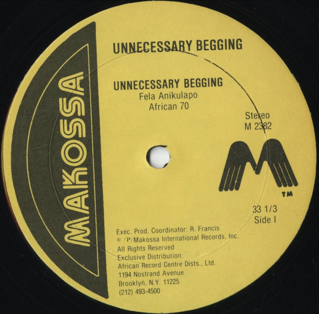 Fela Kuti - Unnecessary Begging (M 2382) 1982 US Makossa｜中古LP