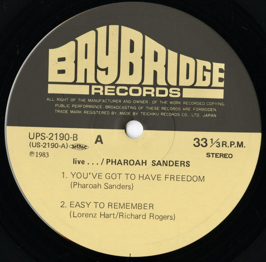 Pharoah Sanders / ファラオ・サンダース / Live (UPS-2190-B) 1983 JPN Pressing