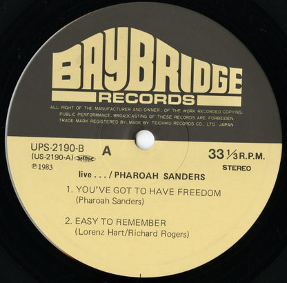 Pharoah Sanders / ファラオ・サンダース / Live (UPS-2190-B) 1983 JPN Pressing