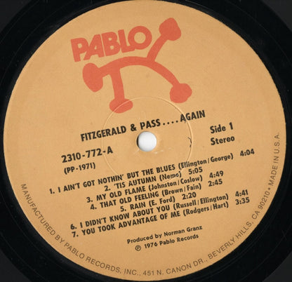 Ella Fitzgerald - Fitzgerald & Pass... Again (2310-772) LP 1976 US Pablo｜中古LP