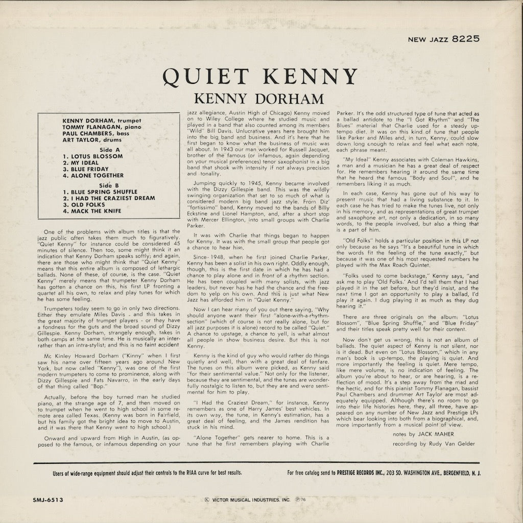 Kenny Dorham - Quiet Kenny (SMJ-6513) 1976 JPN Prestige - Victor｜中古LP