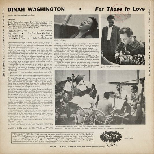 Dinah Washington - For Those In Love (MG-36011) LP 1950’s US Mercury/EmArcy｜中古LP