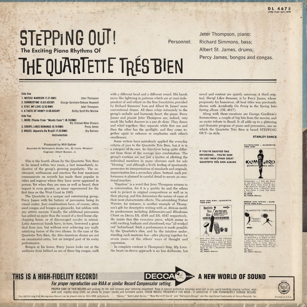 Quartette Tres Bien / カルテット・トレス・ビエン / Stepping Out! (DL 4675)