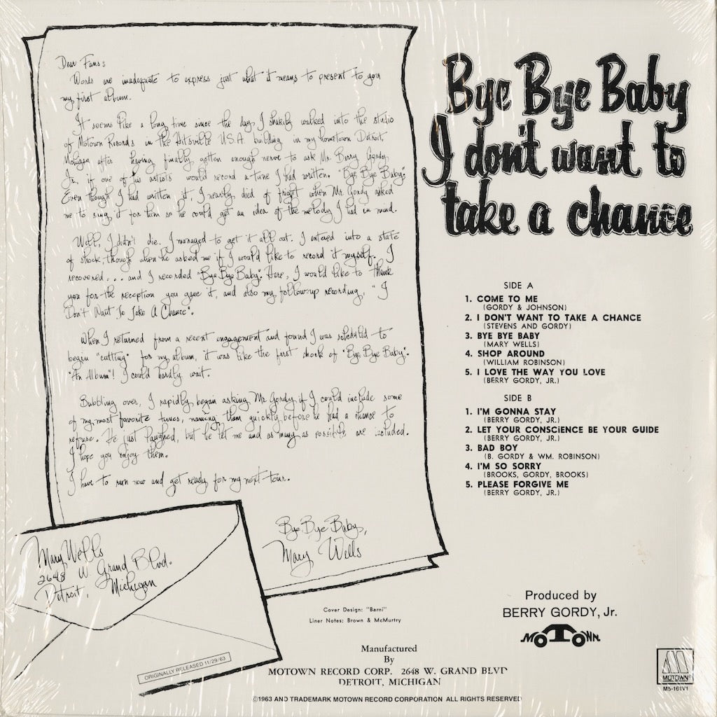 メアリー・ウェルズ / Mary Wells『Bye Bye Baby - I Don't Want To