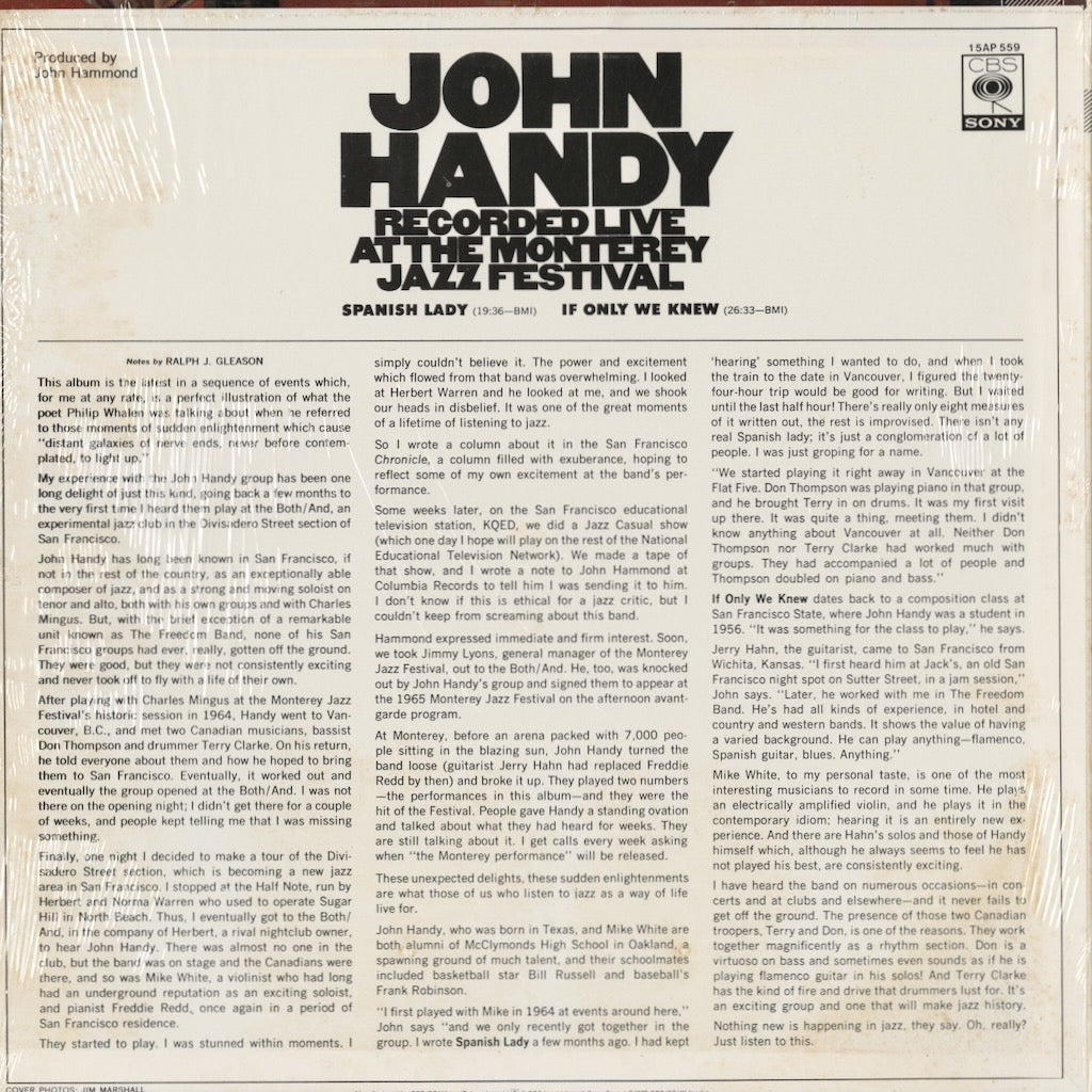 John Handy / ジョン・ハンディ / Recorded Live At The Monterey Jazz Festival (15AP 559)