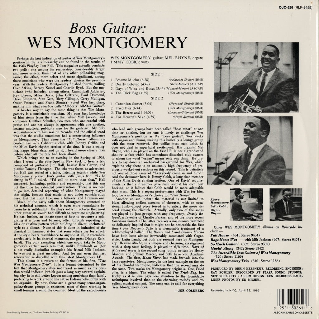Wes Montgomery - Boss Guitar (OJC-261) 1986 US Riverside / Original Jazz Classics｜中古LP