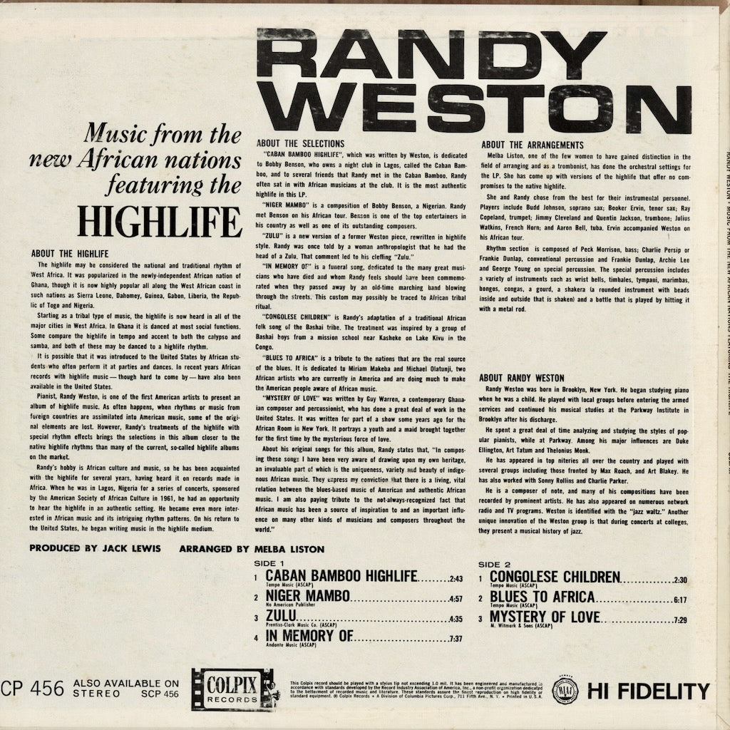 Randy Weston - Music From The New African Nations Featuring The Highlife (CP 456) LP 1963 US Colpix｜中古LP