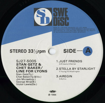 Stan Getz & Chet Baker - Line For Lyons (SJ27-5005) 1984 JPN Swedisc｜中古LP