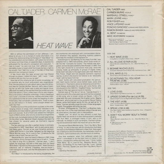 Cal Tjader / Carmen McRae – Heat Wave (CJ-189) LP 1982 US Concord Jazz | 中古LP